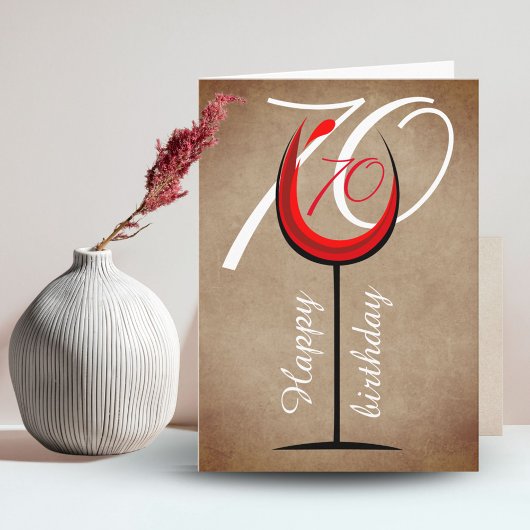 Rustic Red Wine Glass Script 70. Geburtstag Karte