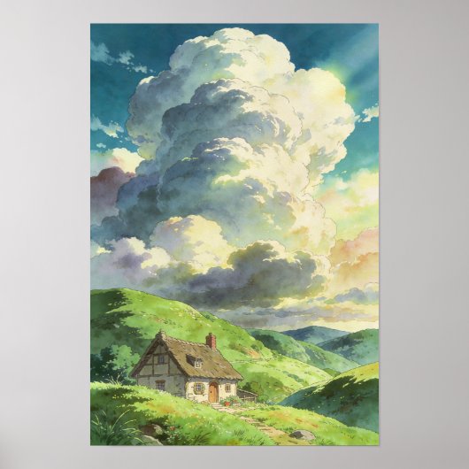 Rustic Refuge Cottage Beneath the Summer Clouds Poster (Vorne)