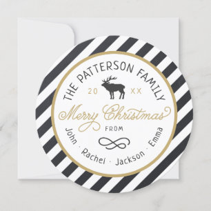 Rustic Rentier Round Christmas Foto Card Feiertagskarte