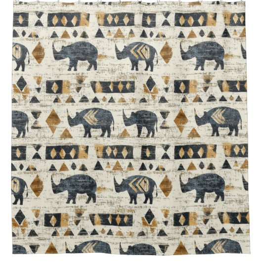 Rustic Rhino Tribal Pattern (1) Duschvorhang (Vorderseite)