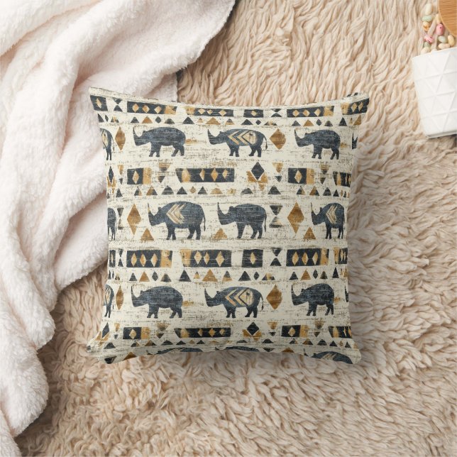 Rustic Rhino Tribal Pattern (1) Kissen (Decke)