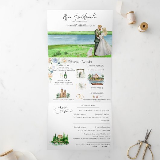 Rustic River Alexandria Bay Wedding Dreifach Gefaltete Einladung (Innenseite)