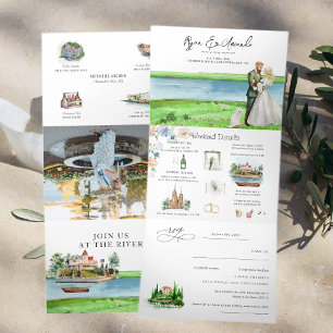 Rustic River Alexandria Bay Wedding Dreifach Gefaltete Einladung