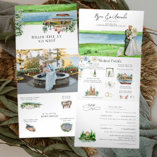 Rustic River Alexandria Bay Wedding Dreifach Gefaltete Einladung