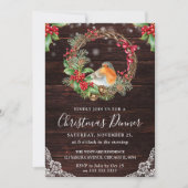 Rustic Robin und Holly Wreath Weihnachten Einladung (Vorderseite)