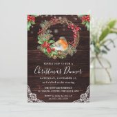 Rustic Robin und Holly Wreath Weihnachten Einladung (Stehend Vorderseite)