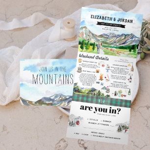 Rustic Rocky Mountain   Illustrierte Hochzeitseinl Dreifach Gefaltete Einladung