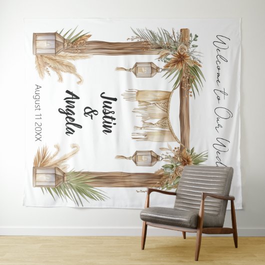 Rustic Romance Customizable Wedding Arch Backdrop Wandteppich (Beispiel (Horizontal))