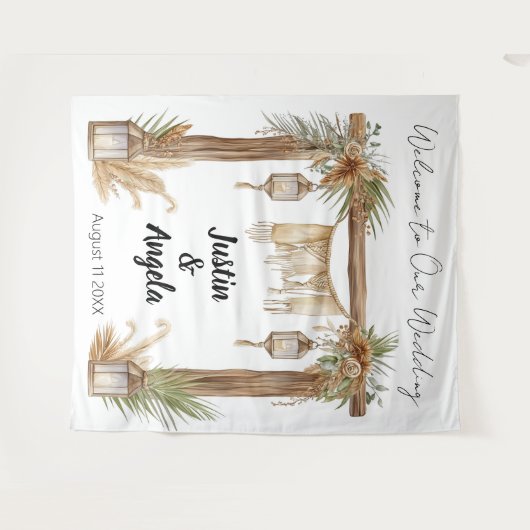 Rustic Romance Customizable Wedding Arch Backdrop Wandteppich (Vorderseite (Horizontal))