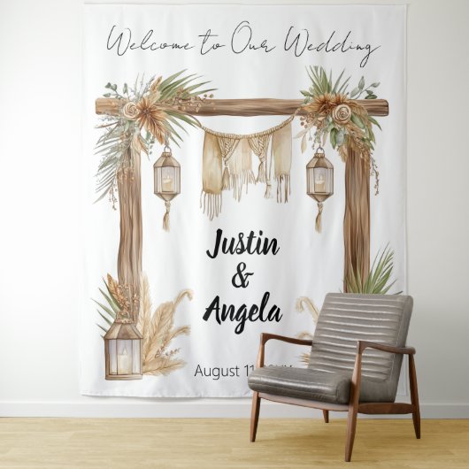Rustic Romance Customizable Wedding Arch Backdrop Wandteppich (Beispiel)