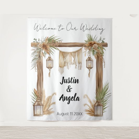 Rustic Romance Customizable Wedding Arch Backdrop Wandteppich (Vorderseite)
