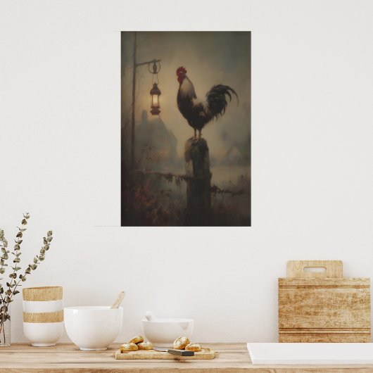 Rustic Rooster Art Printable Gothic Lantern Poster (Küche)