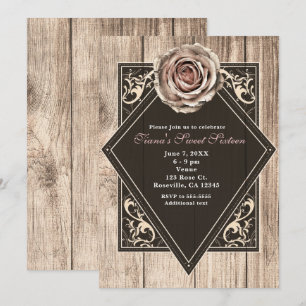 Rustic Rose Elegante Leicht Holz Diamant Einladung