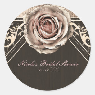 Rustic Rose Elegante Leicht Holz Diamant Geschenka Runder Aufkleber