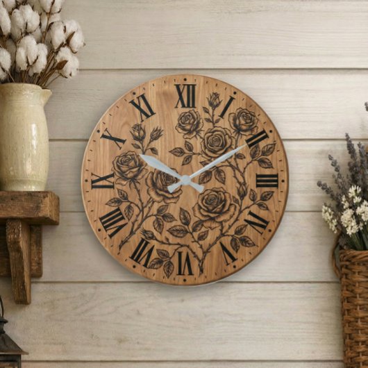 Rustic Rose Garden Wall Clock  Große Wanduhr