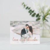 Rustic Rose Gold Wedding Foto Vielen Dank Postkarte (Stehend Vorderseite)