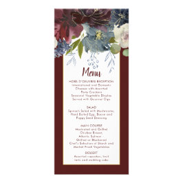 Rustic Rose Navy Burgundy Gold Floral Wedding Menu Werbekarte