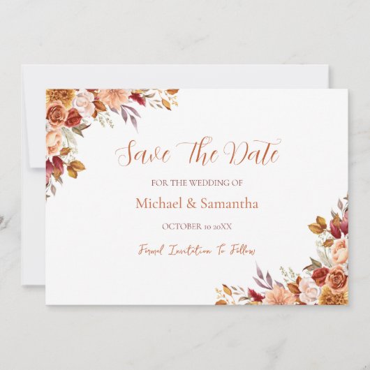 Rustic Rose und Chrysanthemen Herbsthochzeit Save The Date (Vorderseite)
