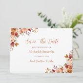 Rustic Rose und Chrysanthemen Herbsthochzeit Save The Date (Stehend Vorderseite)