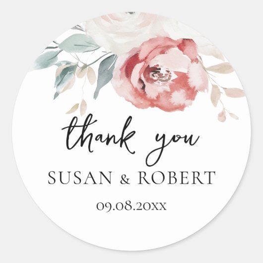 Rustic Roses Minimalist Wedding Thank You Runder Aufkleber (Vorderseite)