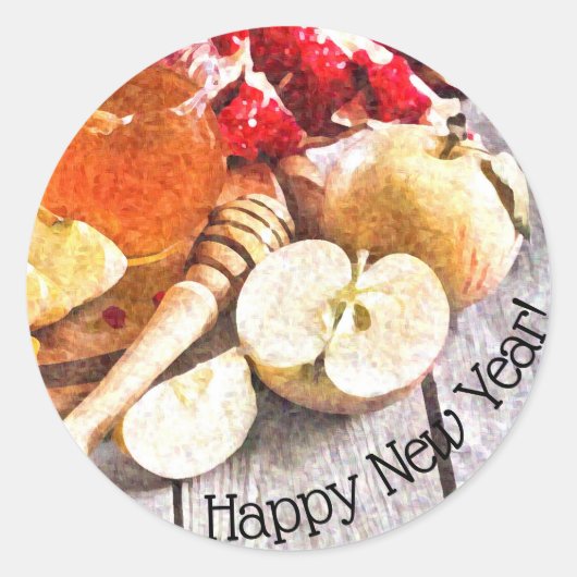 Rustic Rosh Hashanah Happy New Year Apples Honey Runder Aufkleber (Vorderseite)