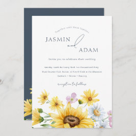 Rustic Royal Blue Opulence Sonnenblumen Hochzeit Einladung