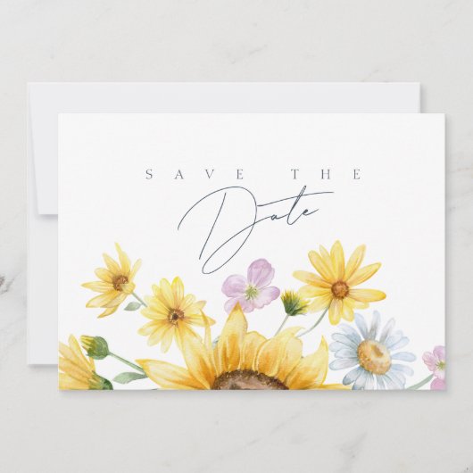 Rustic Royal Blue Opulence Sonnenblumen Hochzeit Save The Date (Vorderseite)