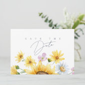 Rustic Royal Blue Opulence Sonnenblumen Hochzeit Save The Date (Stehend Vorderseite)