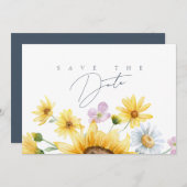 Rustic Royal Blue Opulence Sonnenblumen Hochzeit Save The Date (Vorne/Hinten)
