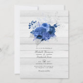 Rustic Royal Blue & Silver Floral QR Code Wedding Einladung (Vorderseite)