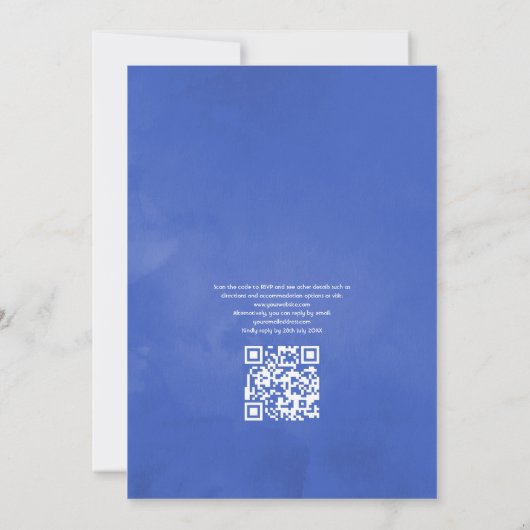 Rustic Royal Blue & Silver Floral QR Code Wedding Einladung (Rückseite)