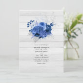 Rustic Royal Blue & Silver Floral Wedding Einladung (Stehend Vorderseite)