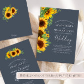 Rustic Royal Blue Sunflower Boho Wedding Einladung