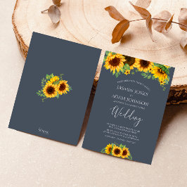 Rustic Royal Blue Sunflower Hochzeit im Herbst Einladung