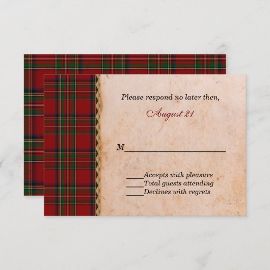 Rustic Royal Stewart Kariert Wedding RSVP (Vorne/Hinten)