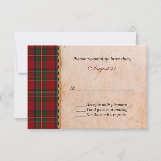 Rustic Royal Stewart Kariert Wedding RSVP Karte (Vorderseite)