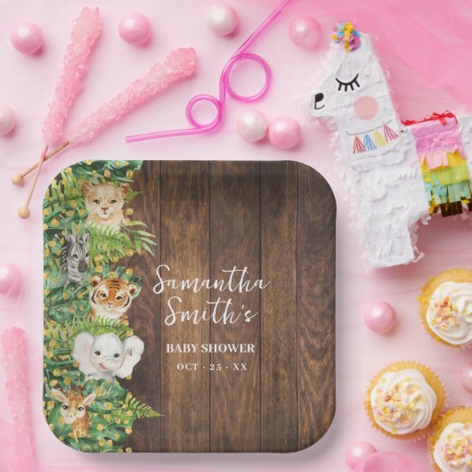 Rustic Safari Animals Gold Glitzer Baby Dusche Pappteller (Party)