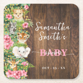 Rustic Safari Animals Pink Baby Shower Party Decor Rechteckiger Pappuntersetzer