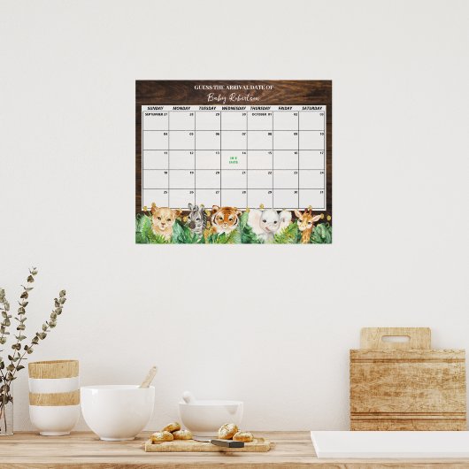 Rustic Safari Baby Guess Due Date Calendar Poster (Küche)