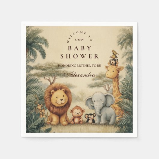 Rustic Safari Friends Baby Shower Serviette (Vorderseite)