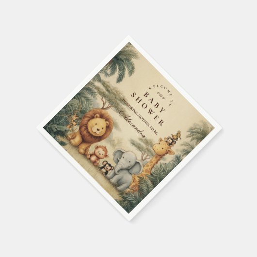 Rustic Safari Friends Baby Shower Serviette (Ecke)