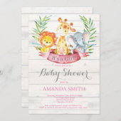 Rustic Safari Jungle Animals Girl Baby Dusche Einladung (Vorne/Hinten)