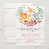Rustic Safari Jungle Girl Baby Dusche by Mail Einladung (Vorne/Hinten)