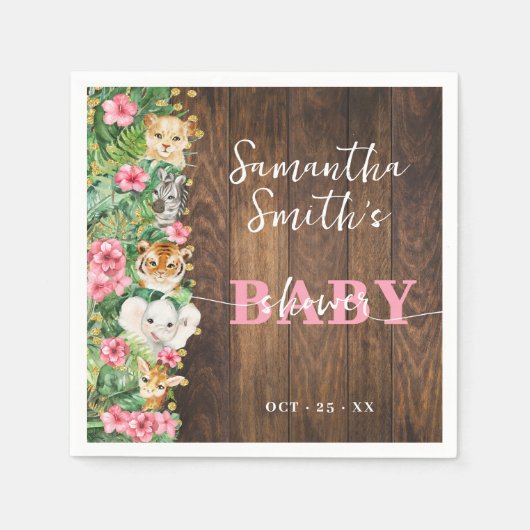 Rustic Safari Pink Baby Shower Party Decor Serviette (Vorderseite)