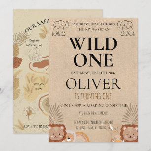 Rustic Safari Wild One 1. Geburtstags-Kartenparty Einladung