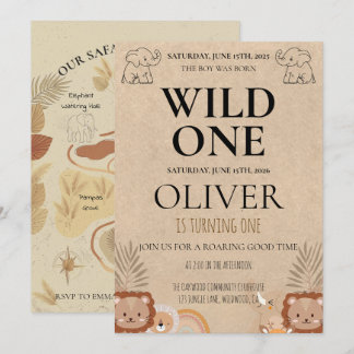 Rustic Safari Wild One 1st Birthday Map Party Einladung