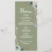 Rustic Sage floral 4x9 flaches Hochzeitsmenü Menükarte (Vorderseite)