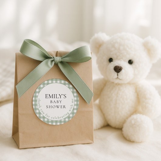 Rustic Sage Gingham Vielen Dank Baby Dusche Runder Aufkleber
