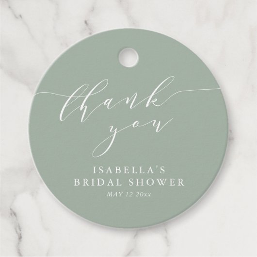 Rustic Sage Green Botanical Script Bridal Shower Geschenkanhänger (Vorderseite)