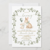 Rustic Sage Green Bunny Baby Shower Invitation Einladung (Vorderseite)